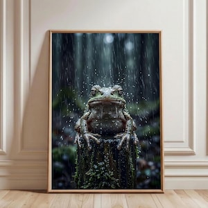 Grumpy Frog in Rain Print, Moody Animal Wall Art, Dark Humor Poster, Funny Gift, Digital Download