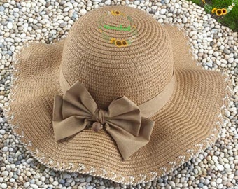 Women's Sun Hat, Bow-Decorated Straw Hat, Foldable Beach Straw Hat, Bridesmaid Wedding Hat, Vacation Party Sun Hat