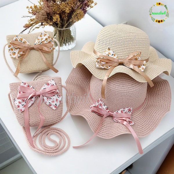 Little Princess Straw Hat, Children's Sun Hat, Cute Beach Hat, Baby Bucket Hat, Children's Straw Hat And Bag, Birthday Gift