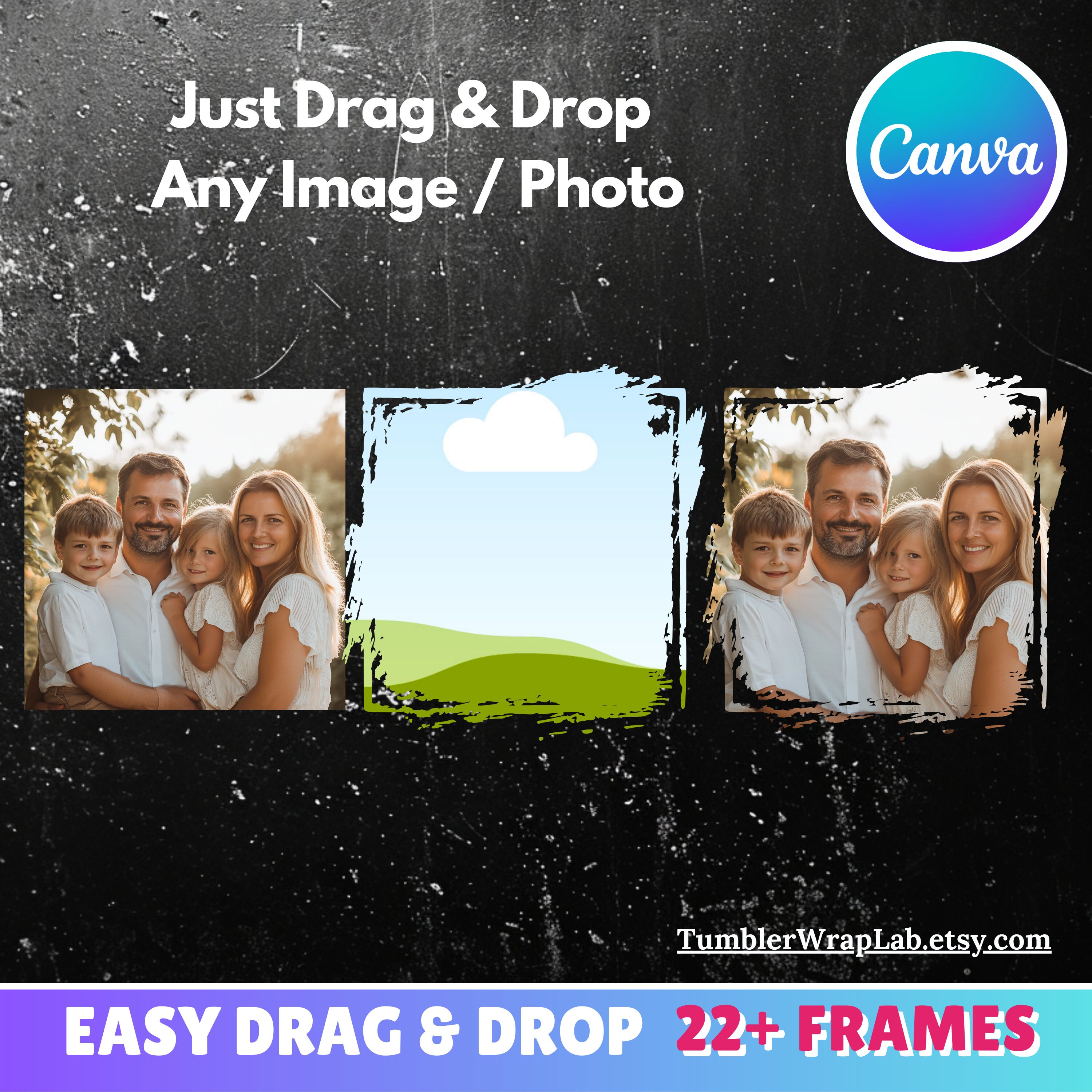 Distressed Edge Bleach Effect Canva Frames Bundle, Drag and Drop Photo ...