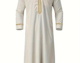 Robe à manches longues pour hommes, Thobe saoudien arabe, vêtements du Moyen-Orient pour le Ramadan, Eid Al Adha