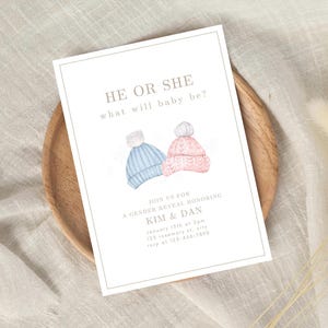 Bearbeitbare Winter Gender Reveal Einladung, Weihnachten Feiertag Gender Reveal, Winter Gender Reveal Party einladen, Junge oder Mädchen, Instant Download
