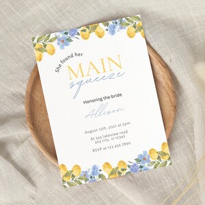 Main Squeeze Bridal Shower Invitation, Lemon Bridal Shower, Citrus Bridal Shower Invitation, Blue Mediterranean Lemon Theme, Blue Lemons