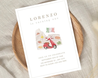 Italian Birthday Invitation: Vespa, Pizza, Uno Theme (Digital Template)