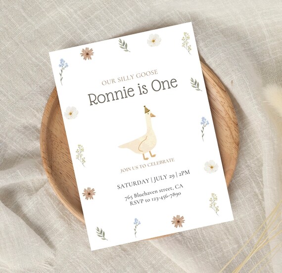 Goose First Birthday Invitation: Silly Goose Theme (Digital Download)
