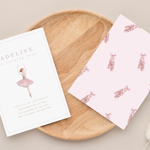 Faire-part d'anniversaire ballerine - ballerine rose - invitation à une fête d'anniversaire fille - anniversaire sur le thème du ballet - modèle d'invitation numérique - Canva