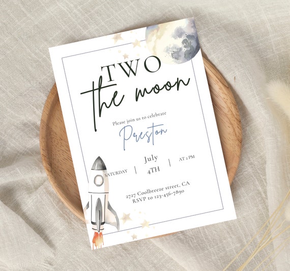 Two The Moon Birthday Invitation Template: Editable Space Invite (Digital)