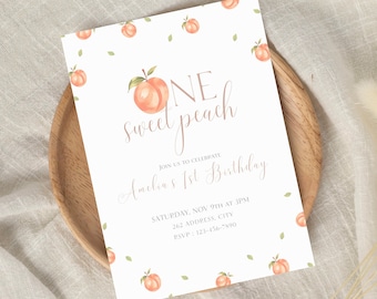 One Sweet Peach Birthday Invitation – First Birthday Party (Digital Download)