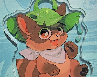 Adorable Leaf Hat Tanuki Acrylic Charm Keychain