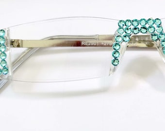 Sassy Turquoise  Crystal Reading Glasses FIne European crystals Silver arms, Readers all strengths