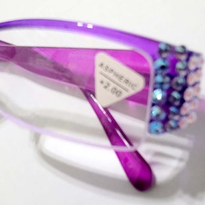 New Style Purple AB Crystals Reading Glasses Readers Handmade with Spring Hinges