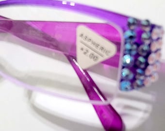 New Style Purple AB Crystals Reading Glasses Readers Handmade with Spring Hinges