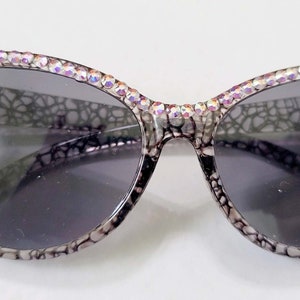 Made with Crystal Ab Crystals  Cats Eye  Reading Sun Glasses Readers Black Swirls all strengths