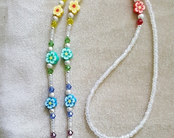 I Love RAINBOW  Flowers and Matching  crystals Eyeglass Chain