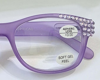 Frosted Purple Crystal Reading Glasses 3.00 Spring Hinges Free Shipping