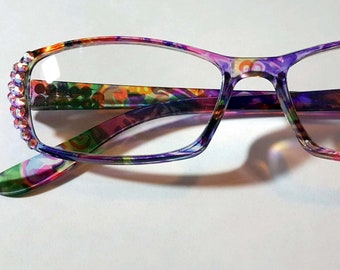 Rose Ab and Rainbow Swirls made with Fine European Crystals Reading Glasses Free shipping in US