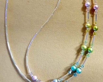 Pastel RAINBOW CRYSTAL handmade with Fine Crystals  Eyeglass Chain Holder Silver or Gold