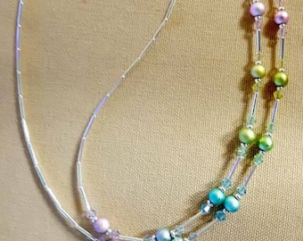 Pastel Fine European crystals  and Enamel Rainbow Eyeglass Chain Handmade