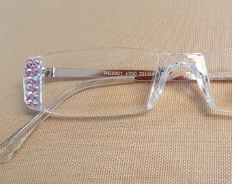 Light Rose AB Crystal Reading GLASSES Readers, Silver Arms Sides Only