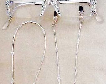 Handmade with Fine Austrian Clear AB Crystal Elements READING GLASSES Silver Arms and Matching Chain All  Strengths  Available