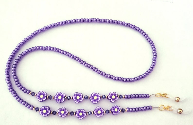 Purple crystal fashion accessories - Purple FLOWER and Crystal EYEGLASS CHAIN