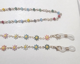 Colorful Ladies Eyeglass Gold Chain Beaded with Tiny Enameled Flowers Free Shipping