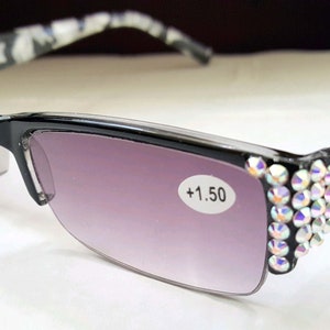 Black and White Mother of Pearl  made with Fine European CLEAR AB Crystals Sun Reading Glasses Spring Hinge