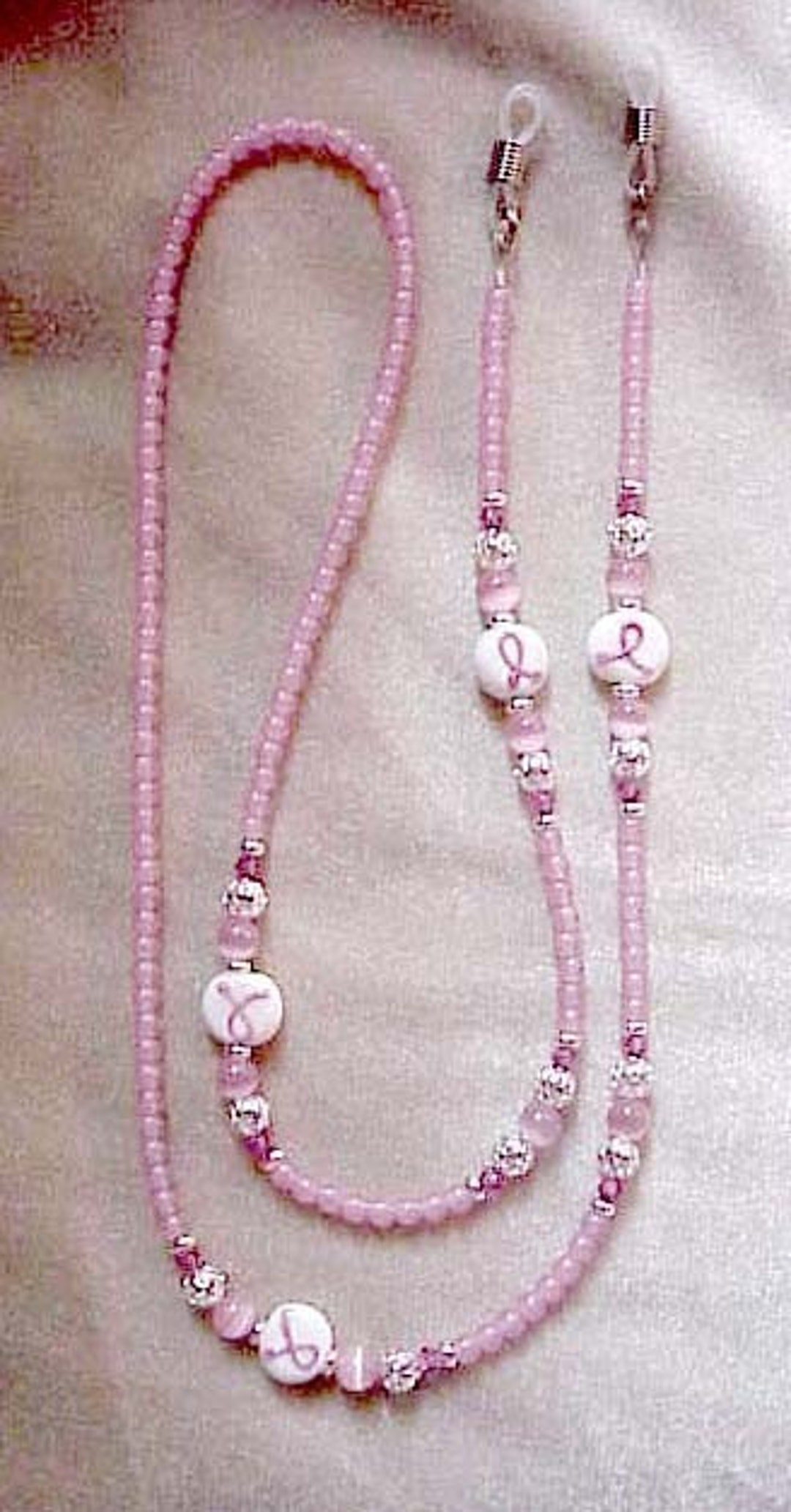 Handmade Breast Cancer Eye Glass Necklace Breast Cancer Survivor Necklace - Pink Topaz Gemstone Lariat  main image 4
