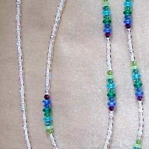 SHIMMERING Carribean Sea Tones and Fine  Crystal Ab Eyeglass Chain