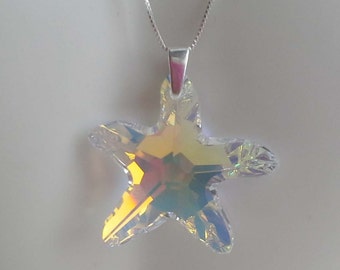 Large Starfish Pendant Only Cystal AB Silver ( no chain included) 28mm
