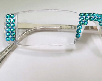 Sassy Shimmering Teal Crystals  Reading Glasses Readers