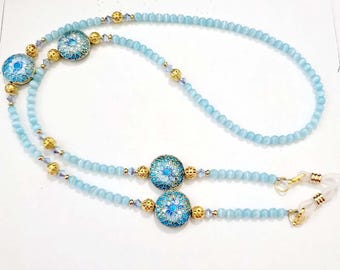 Cloisonne Blues and Aqua One of a Kind Eyeglass Chain Elegant Free Shipping