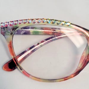 Cats eye Rainbow Swirls made with Fine European Crystals Reading Glasses Free shipping in US