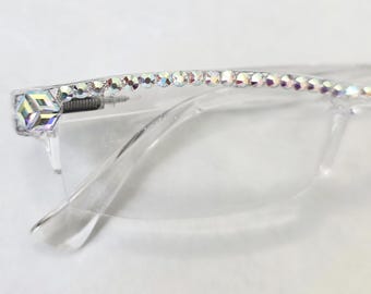 New Style Reading Glasses Readers handmade with Fine European Clear Ab Crystals with Spring Hinges FREE SHIPPING in US