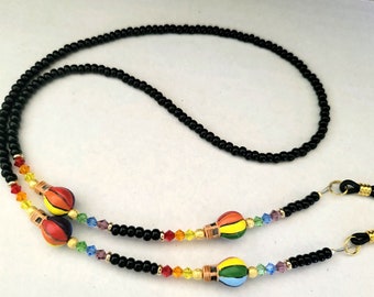 Hot Air Balloon Rainbow Eyeglass chain made with Rainbow Crystals