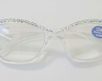 Crystal Glasses Spring Hinge BLING made with Shimmering Crystals Blue Block