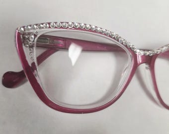 Ruby Crystal Cats Eye Reading Glasses Spring Hinge Free Ship