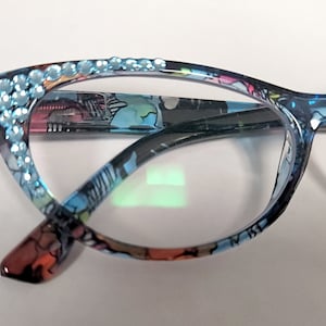 Aqua Crystal Cats Eye Reading Glasses Spring Hinge Reader Rainbow FREE SHIPPING