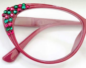 Christmas Colors Crystal Cats Eye Glasses Readers 4.00 Spring Hinges Free Shipping