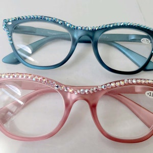 Frosted Cats Eye Crystal Reading Glasses Readers  all strengths Pink  free shipping
