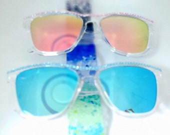 Polarized Mirrored Crystal Sunglasses So Sexy Blue or Pink Lens