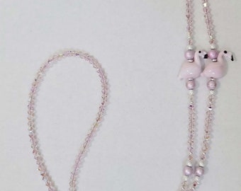 Flamingo Lover Lampwork and Shimmering Austrian Crystals  Beaded Eyeglass Chain
