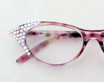 Fun and Sexy PInk and Rose  AB Crystals Cats Eye  Reading Glasses Readers