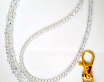 Crystal Ab Id Badge  Holder Handmade with Fine European Crystals  Lanyard