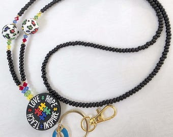 New!!!  AUTISM AWARENESS Puzzle ID Badge Holder Lanyard Donation Free Shipping