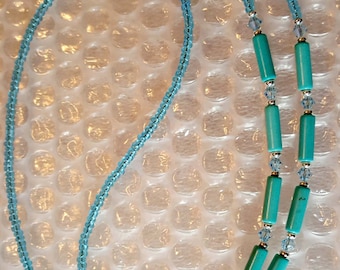 Turquoise Tubes and Crystal Eyeglass Chain made with Swarovski Crystals