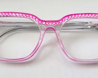 Hot Pink Crystal  Fun Cats Eye Reading Glasses, Spring Hinges free shipping