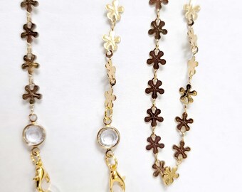Gold Flowers and Crystal Eyeglass Chain