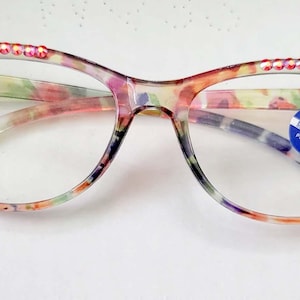 Rainbow Colored Crystal Flower Reading Glasses