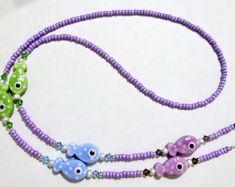 Fun and Funky Ceramic Fish with Austrian Matching Crystals Eyeglass Chain Free Shipping